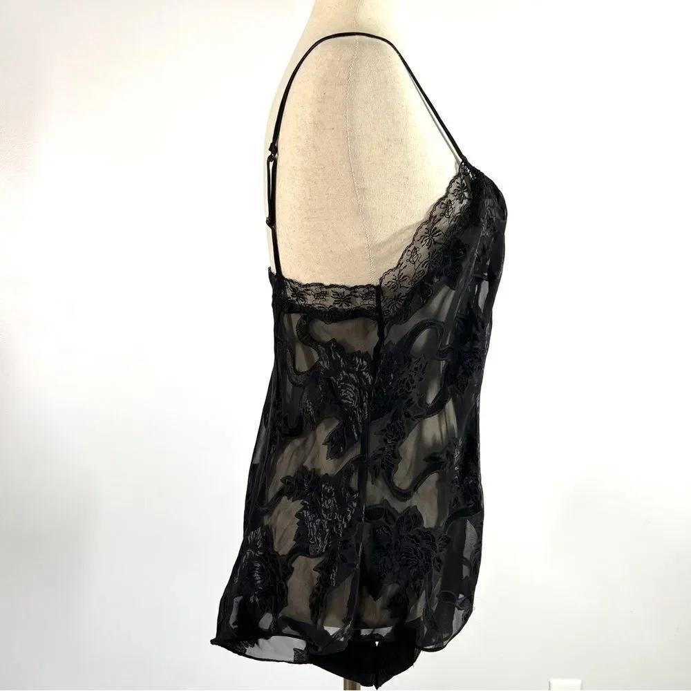 Vintage Victoria’s Secret Black Jacquard One Piece Bodysuit Negligee Great L